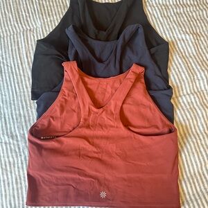 Bundle of 3 Athleta Tank Tops with built in bra (rust, black, and navy)